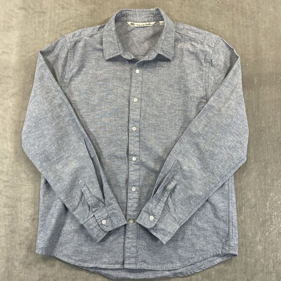 Travis Mathew Mens Blue Chambray Button Down Shirt Size Large - Picture 1 of 6